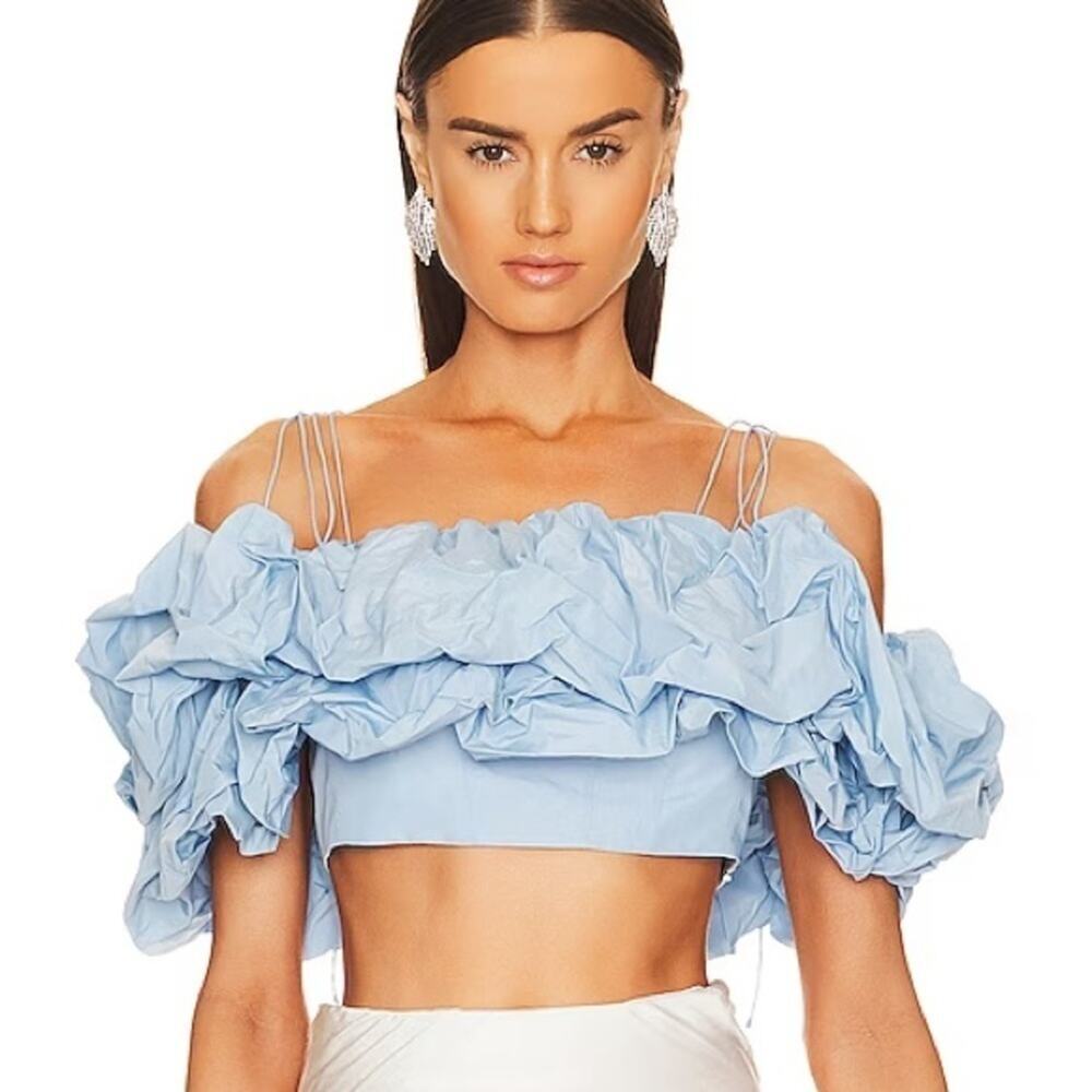 Anna October Light Blue Ruffled Crop Top - Picture 2 of 15